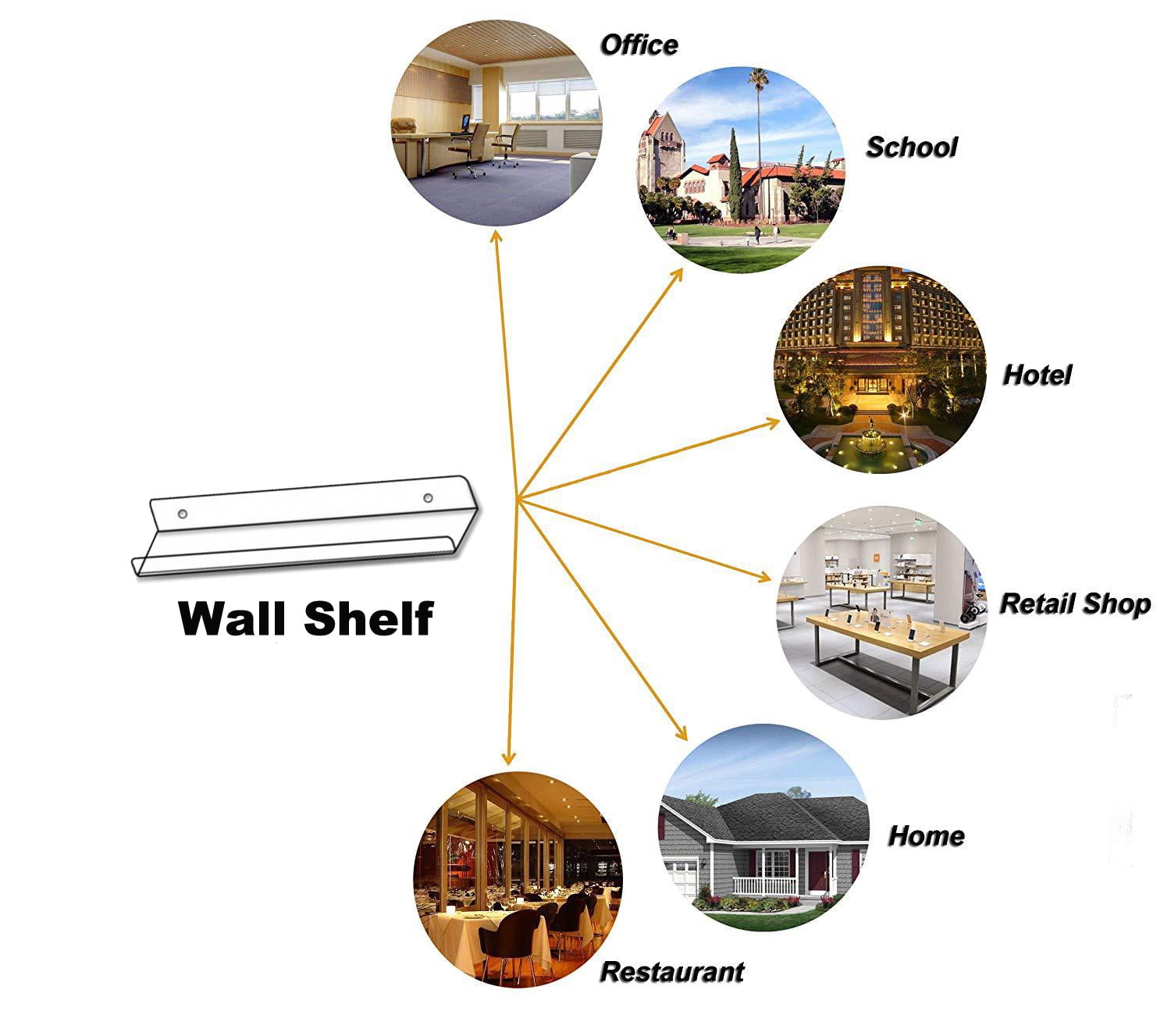 15 Inch Wall Shelf Set of 4 Clear Acrylic Floating Shelves W/Guardrail for Living Room Kitchen Bathroom Bedroom