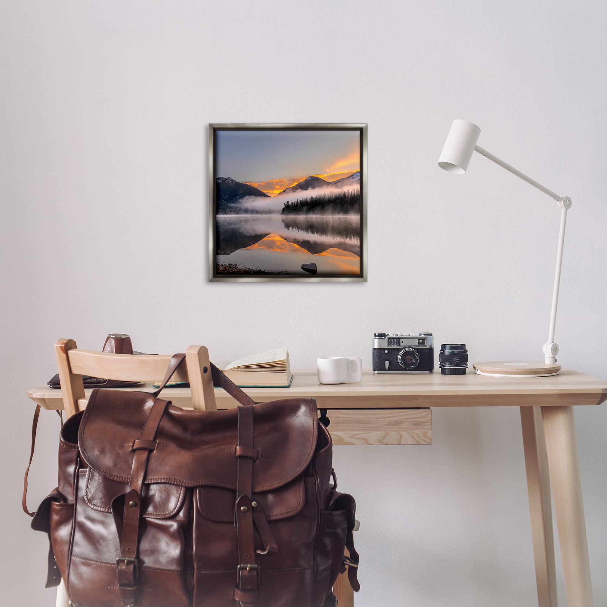 Stupell Industries Orange Sunset Lake Reflection Landscape & Nature Photography Gray Floater Framed Canvas Art Print Wall Art, 25 x 25