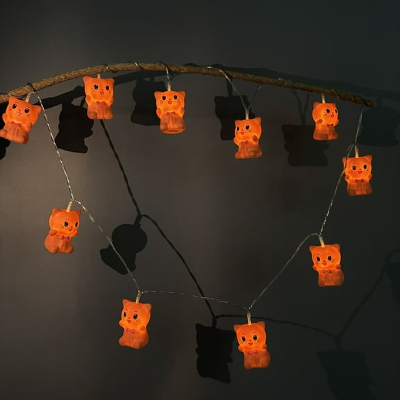 1.65M 10LED Painted Brown Cat Battery Operated String Lights for Halloween Birthday Christmas Home Party Thanksgiving Decor