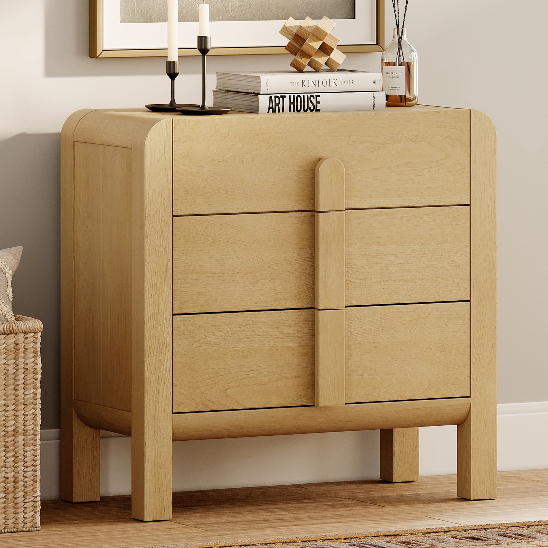 31.5" Wood Accent Cabinet with Drawers, Modern Credenza Storage Cabinet with Curved Profile Design for Living Room, Kitchen, Dining Room, Hallway