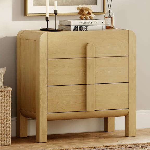Modern Wood 3-Drawer Dresser with Curved Profile Design, Mid Century Dresser Organizer Storage for Bedroom,Living room, Entryway