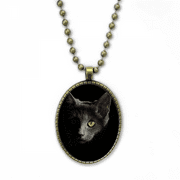 Black Cat Animal Stare Dark Necklace Vintage Chain Bead Pendant Jewelry Collection