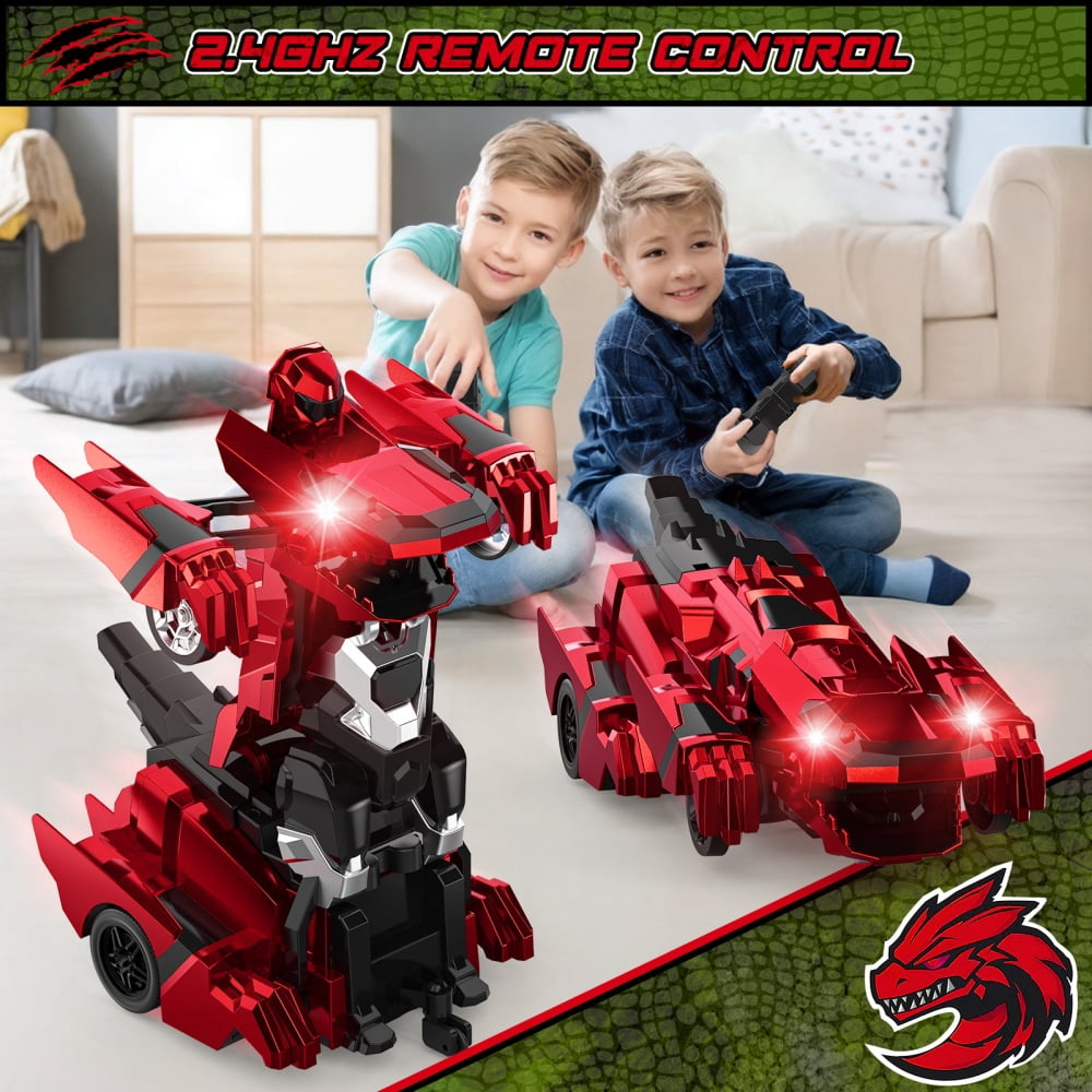 Allaugh Dinosaur Transform RC Cars 2.4Ghz Remote Control Car Robot with 360 °Rotation One Button Deformation Car Toy Gifts for Boys Age 4-7 8-12