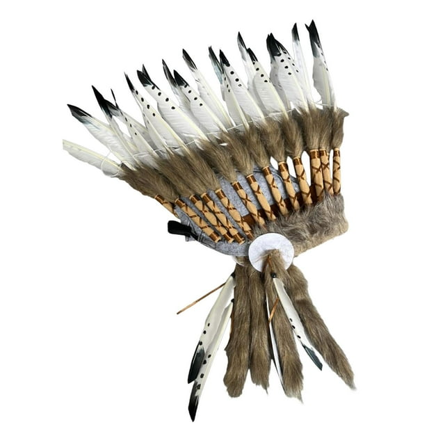 Tocado de plumas, sombrero de jefe indio, banda para el pelo, tocado para carnaval, Halloween Negro