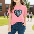 thumbnail image 5 of Kids Valentine Shirt for Girls Pink Heart T-Shirt Layered Denim Detail Short Sleeve Cotton Top Casual,Size 5 T, 5 of 9