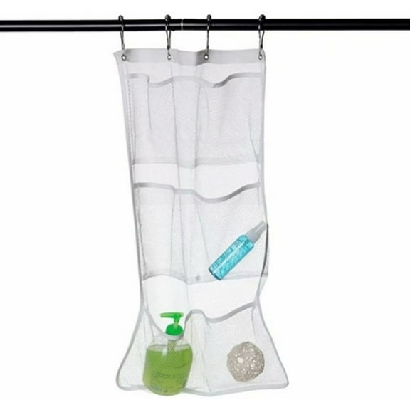 Artrylin Hanging Mesh Shower Organizer, 6 Pockets Quick Dry Hanging Bath Organizer with 4 Rings, Shower Hanging Mesh Organizer Bathroom Accessories, Space Saving