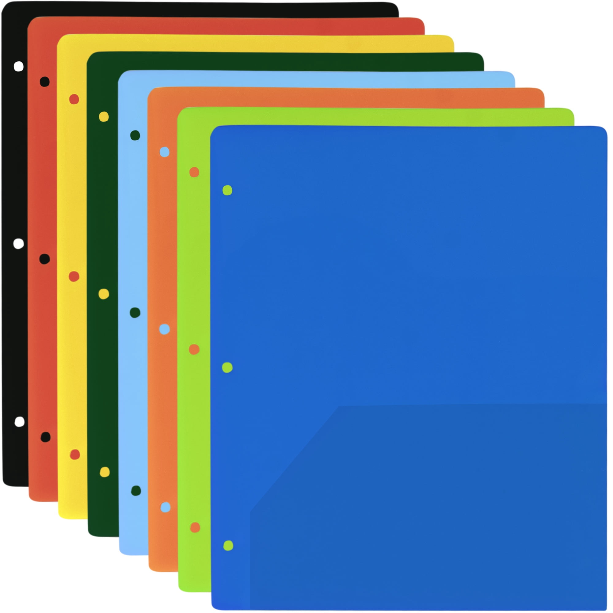 100 Pack Two Pocket Plastic Translucent 3-Ring Hole Punch Folders, 11.5”L x 9.5”W for Filing / Storing Paper Work, Assorted Colors