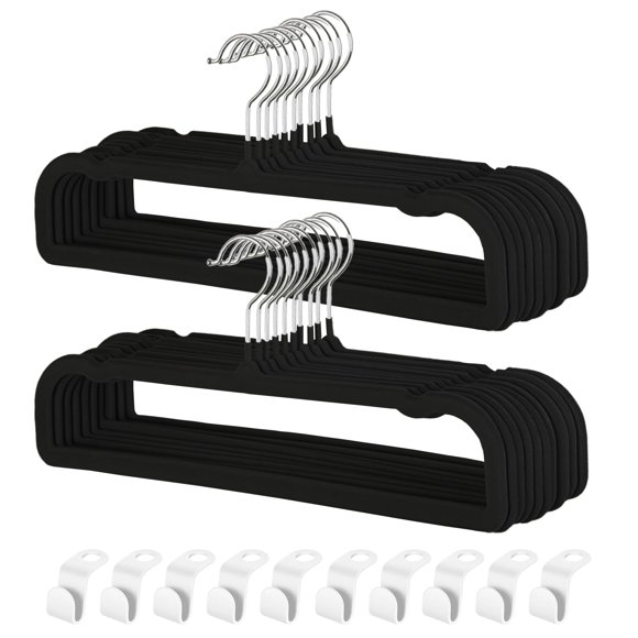 Cintres à Pantalons Antidérapants - Lot de 20 Cintres en Velours pour Placard - Cintre Mince et Gain de Place - Solide, Durable, Perchas Terciopelo avec Crochet Rotatif à 360°