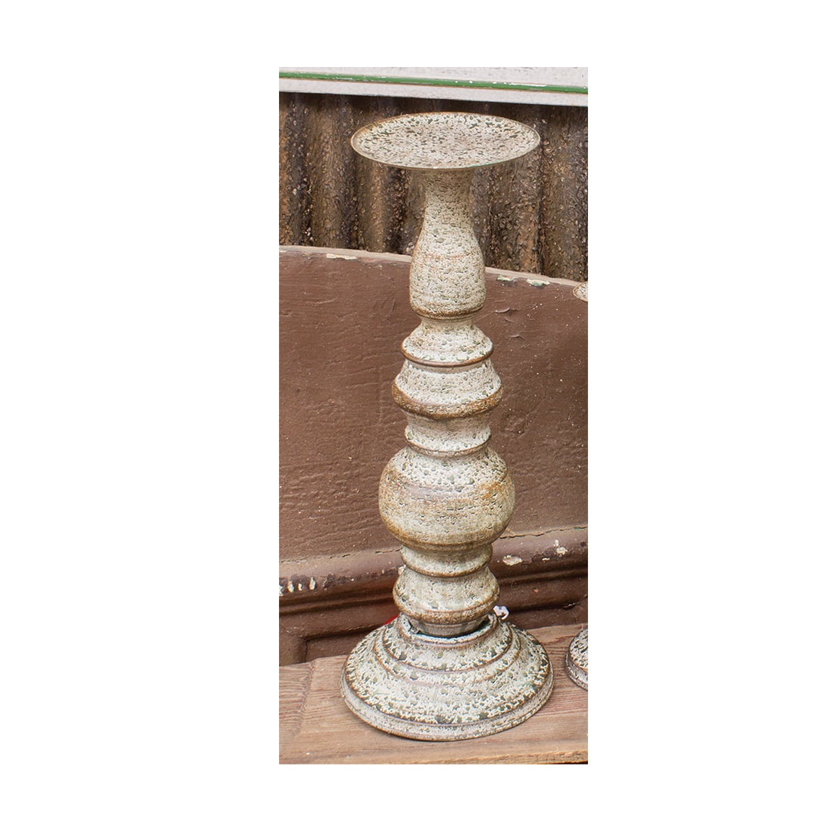 12.5" Distressed Antique White Tall Metal Candle Holder