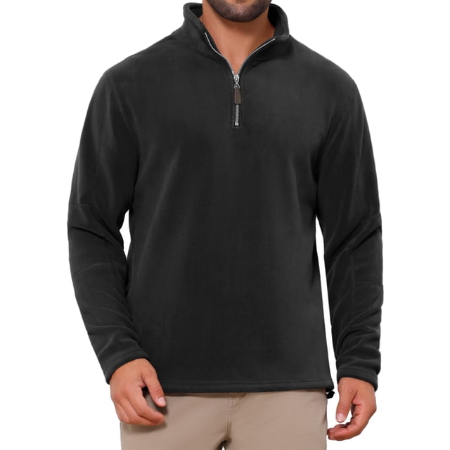 SUDADERA PULLOVER DE FLEECE DE MANGA LARGA CON MEDIA CREMALLERA Y CUELLO ALTO DE COLOR SÓLIDO INSPIRE CHIC PARA HOMBRE M NEGRO