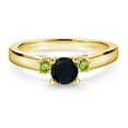 thumbnail image 2 of Gem Stone King 18K Yellow Gold Plated Silver Black Onyx and Green Peridot 3-Stone Engagement Ring for Women (0.62 Cttw, Gemstone December Birthstone, Size 9), 2 of 4