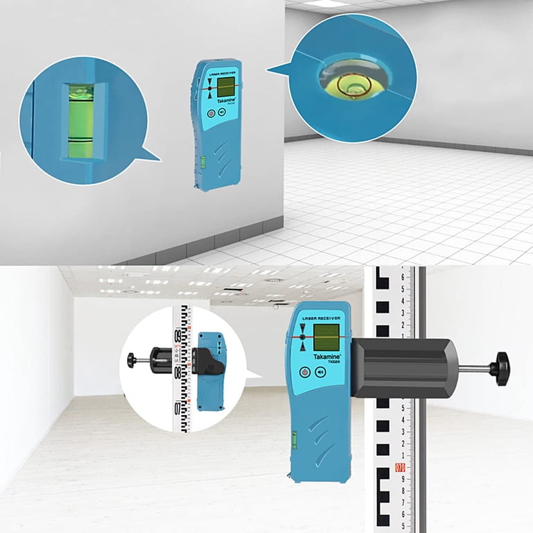 Takamine Laser Receiver For Laser Level - Detects Red & Green Pulse Beams, 200ft Range, 3-Sided LED Display, Adjustable Speaker