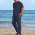 thumbnail image 4 of LEKWK 2 Piece Set for Men Short Sleeve Button Down Collared Tops and Straight Leg Pants Comfy Solid Summer Fashion Beach Vacation Casual Outfits, 4 of 8