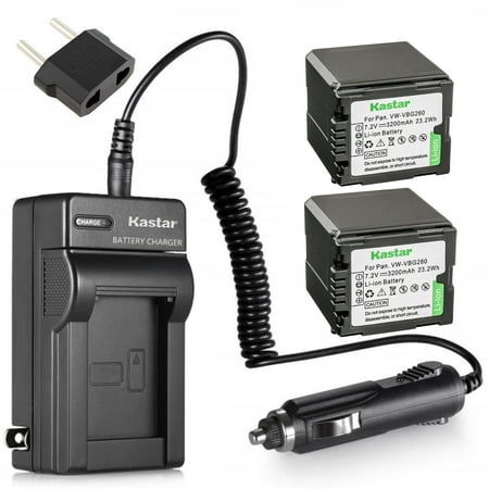 Kastar Battery 2-Pack + Charger Kit for Panasonic VW-VBG260 AG-AC7 AG-AF100 AG-HMC40 AG-HMC80 AG-HMC150 HDC-HS250 HDC-HS300 HDC-HS700 HDC-SD600 HDC-SD700 HDC-SDT750 HDC-TM300 HDC-TM700 SDR-H80 Cameras