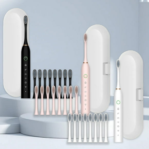 Cepillo de dientes eléctrico para adultos con 8 cabezales de cepillo, recargable por USB, negro, resistente al agua IPX7, estuche de viaje incluido