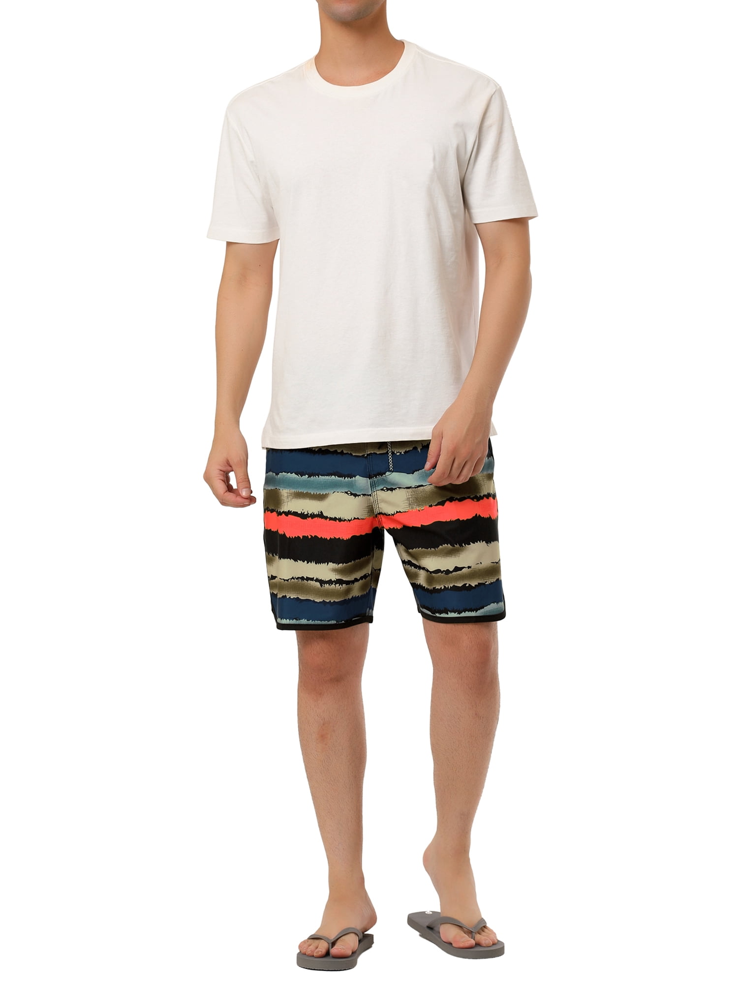 Unique Bargains Men's Summer Casual Drawstring Waist Contrast Color Swimwear Shorts 32 Brown
