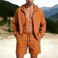 thumbnail image 2 of BiZtdJrK Men's Sun Protection 2 Piece Sets Solid Casual Long Sleeve Hooded Jacket and Beach Shorts Matching Outfits for Outdoor Hiking, Orange, S, 2 of 10