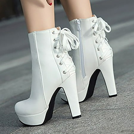 

XDDST Large Size Boots for Women Ankle-High High Heel Spicy Girl PU Party Fashion Ankle High Boots High Heels Over Knee Pleated Suede Short Boots White