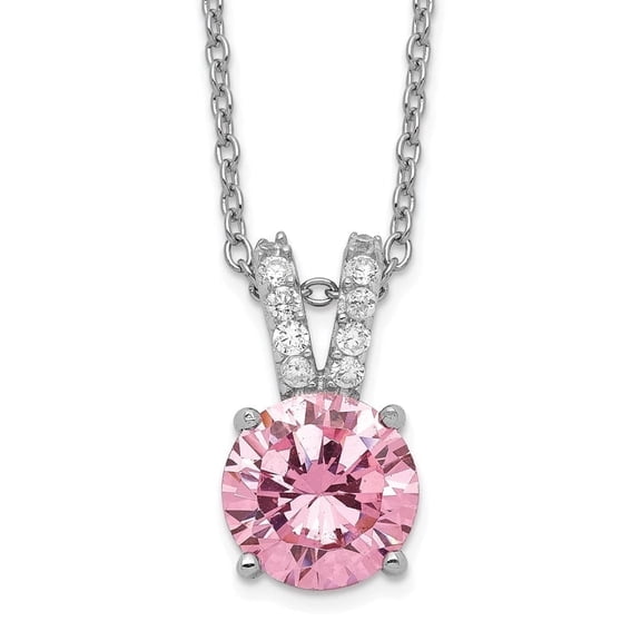 Auriga Fine Jewelry 925 Sterling Silver Rhodium-plated Pink and White Brilliant-cut CZ Split Bail Necklace for Women 18"