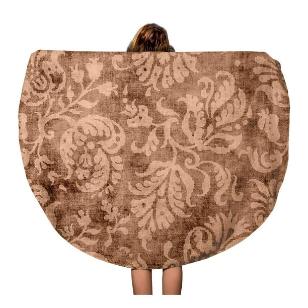 KDAGR 60 inch Round Beach Towel Blanket Tan Damask Vintage ...