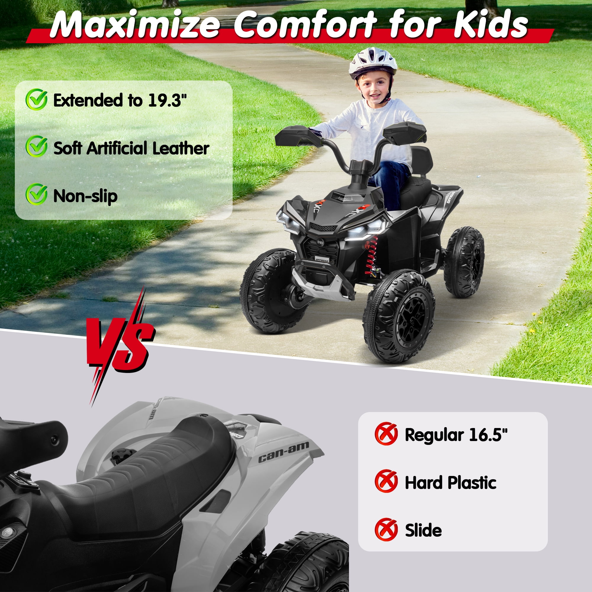 Joyracer 4WD 24V 2 Seaters Kids Ride on Toy, 4×200W Motors, 7AH Battery Powered Electric 4-Wheeler ATV w/ Kneepads, Music, Black