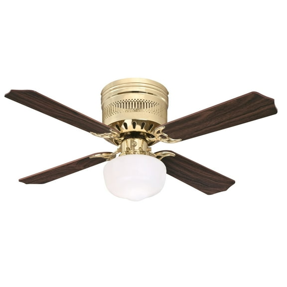 Westinghouse Casanova Supreme 42 in. Polished Brass Finish Reversible Blades (Walnut/Oak) Opal Schoolhouse Glass