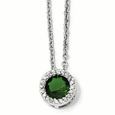 - Cheryl M Sterling Silver 18in W/ Rhodium-plated Glass Simulated Emerald & CZ Pendant Necklace
