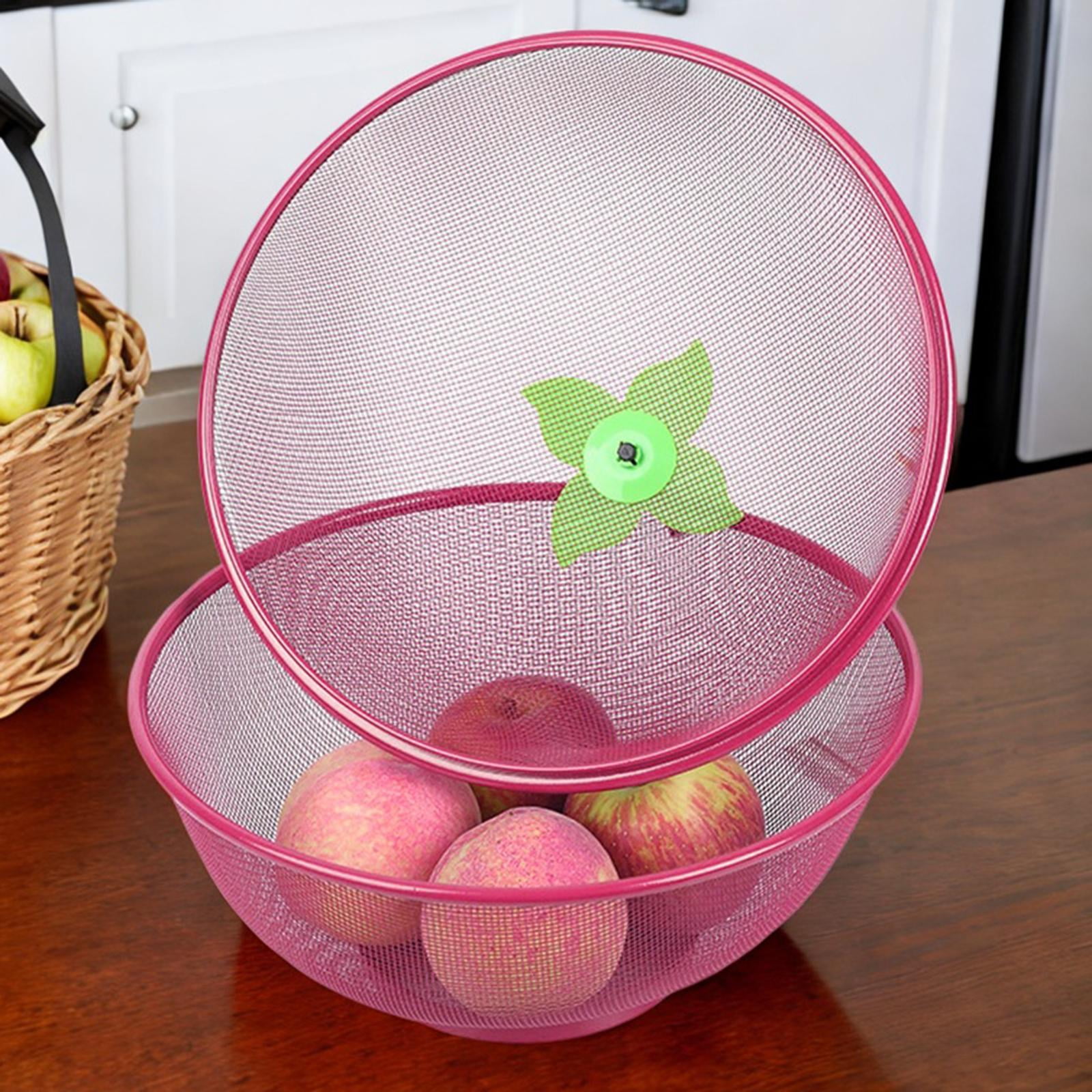  Fruit Basket With Lid - Decorative Fruit Bowl Metal Wire Basket  Covered Fruit Bowl Strainer For Fruits Vegetables Fruit Display Stand Keeps  Flies Out Φ10.7 (2 Fruit Baskets+2 Lids) (black) 