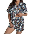 thumbnail image 3 of Feancey Pjs Shorts Sets for Women Halloween Ghost Bat Print Pajama 2 Piece Set Short Sleeve Button Down Sleepwear with Shorts Lounge Outfits Navy M, 3 of 7