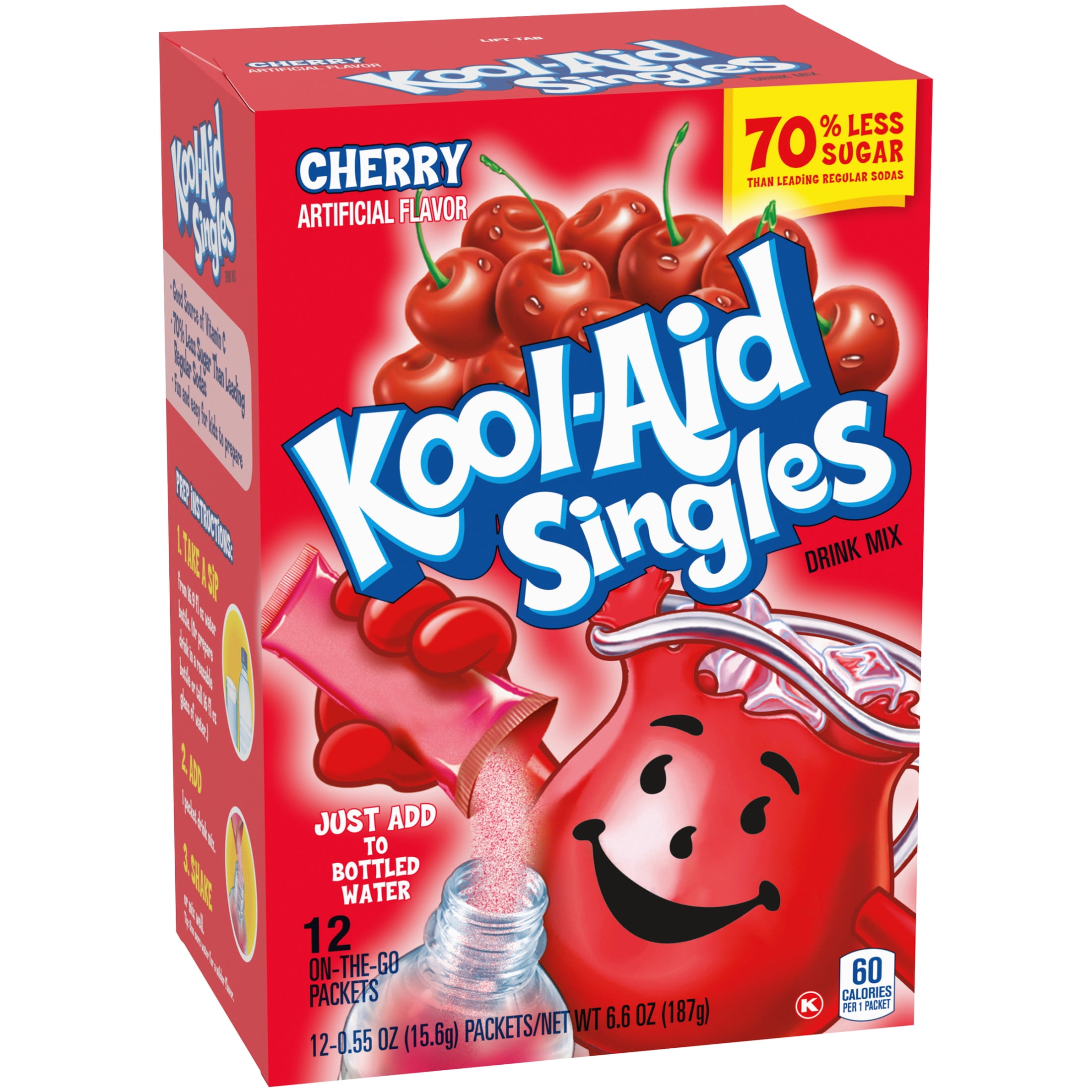 Kool-Aid Singles Sugar-Sweetened Cherry Artificially Flavored Powdered Soft Drink Mix, 12 ct On-the-Go-Packets