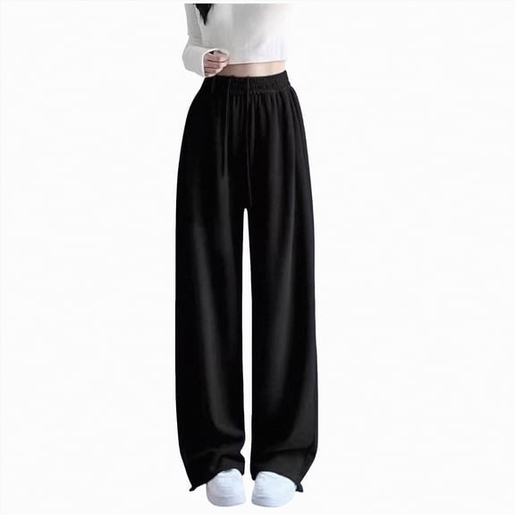 Ccpelsie Baggy Sweatpants for Girls Spring Casual Wide Leg Loose Fit Lounge Pants Elastic High Waist Drawstring Comfort Joggers(A01-Black,10-12 Years)