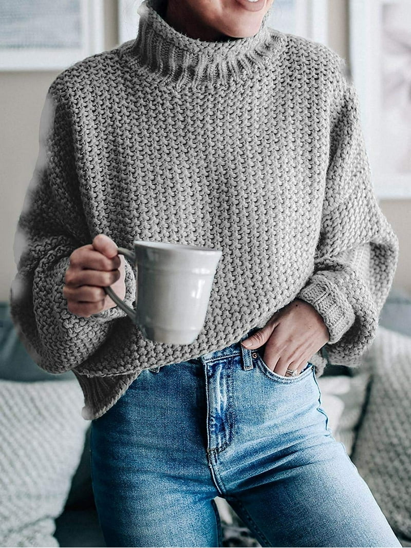 PrettyGuide Women's Turtleneck Sweater Batwing Sleeve Oversized