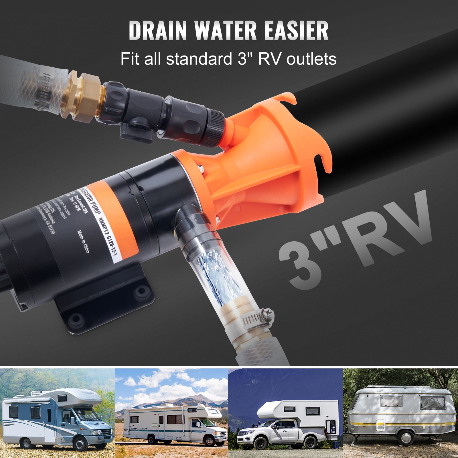 KFFKFF 12V RV portable aeration pump 12 GMP fast release RV garbage sewage pump