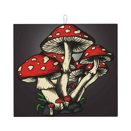

Honeii Red Mushrooms for Dish Drying Mat for Kitchen Counter Non-slip Rubber Backed Hide Stain Kitchen Super Absorbent Draining Mat Dish Rack Pad