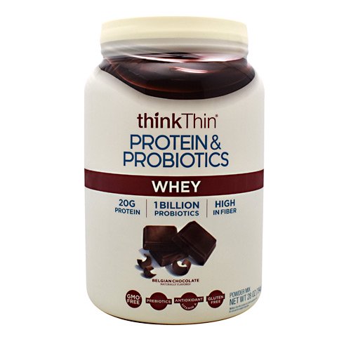 thinkThin Protein & Probiotics Whey Protein Powder, Belgian Chocolate