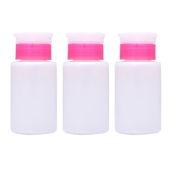 EeaseMX Botellas de quitaesmalte de uñas con cierre, 3 unidades, 150 ml, dispensador de líquido de plástico con prensa y bombeo (blanco y rosa)