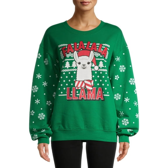 Hybrid Juniors' Fa La La La Llama Holiday Sweatshirt
