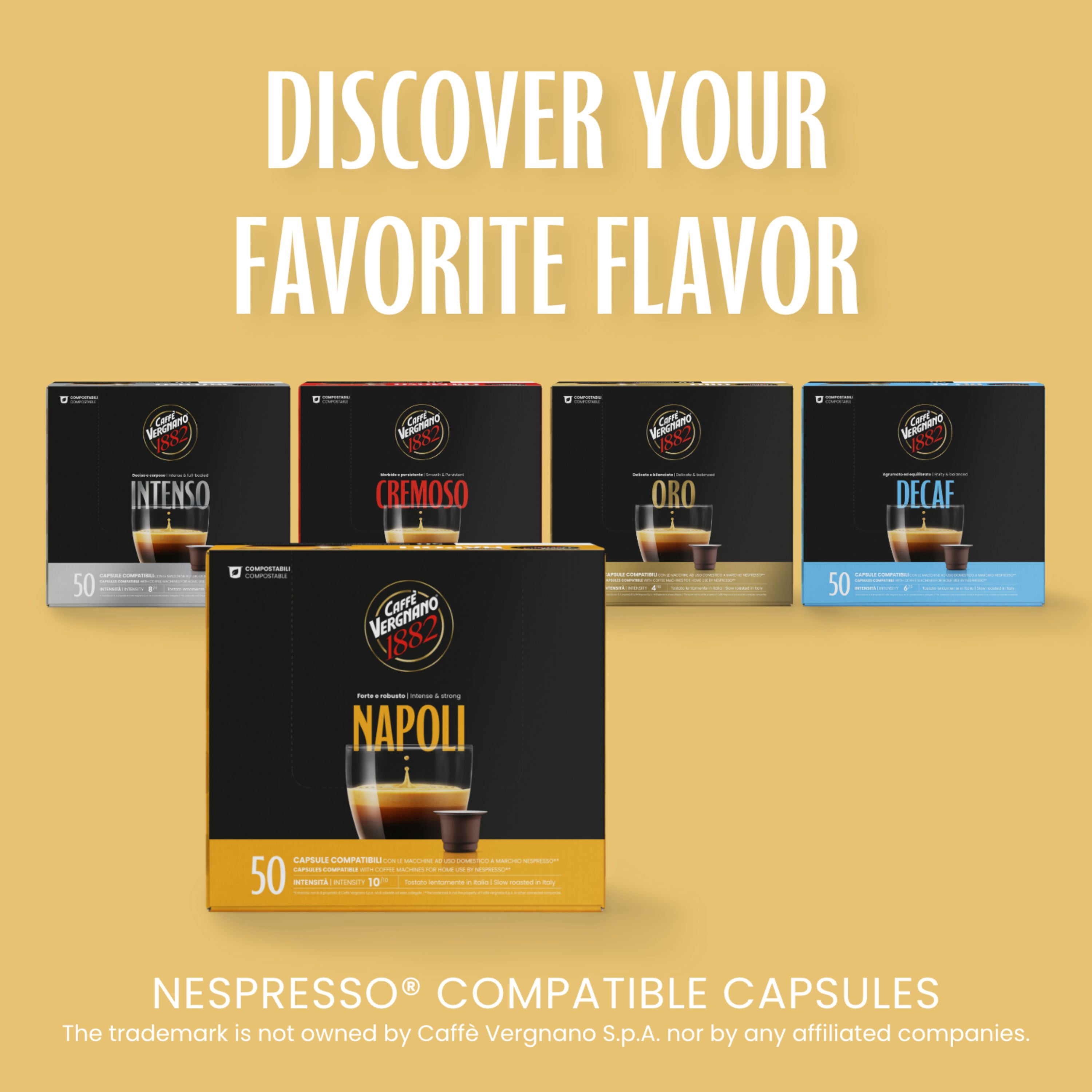 Caffe Vergnano 1882 Medium Roast Espresso Original Line Machine Compatible Capsules, Single-Serve Arabica Robusta Espresso Coffee, Italian Coffee for Nespresso Machines, Intensity 10/10, Napoli,50 Ct