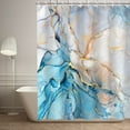 thumbnail image 2 of Cortina de ducha azul, juego de cortinas de ducha de mármol con 12 ganchos, cortinas de ducha de acuarela azul, dorado y blanco, decoración de baño de mármol abstracto, 183 x 183 cm, 2 of 6