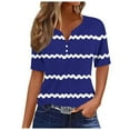 thumbnail image 3 of QATAINLAV Going Out Tops for Women Casual Button V Neck Henley Shirts Fashion Stripe Print Tshirts Loose Fit Eyelet Embroidery Short Sleeve Blouses Blue M, 3 of 5