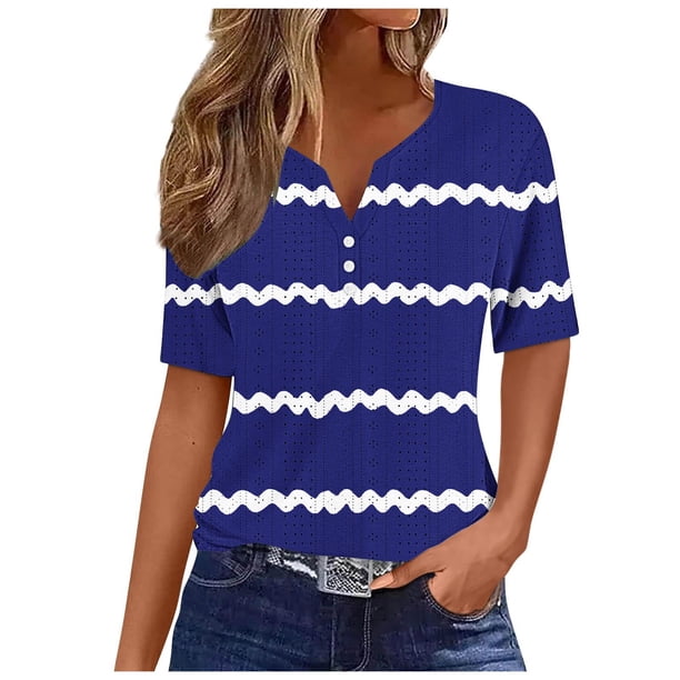 Camisetas Casuales de Mujer con Cuello en V Camiseta de Color Sólido, Manga Corta Casual Top para el Uso Diario
