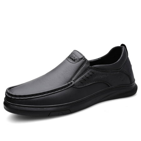 Men s Slip On Loafers Casual Leather Dressy Work Shoes Comfortable Soft Lightweight Walking Office Driving Fashion Shoes Black 8.5 US
