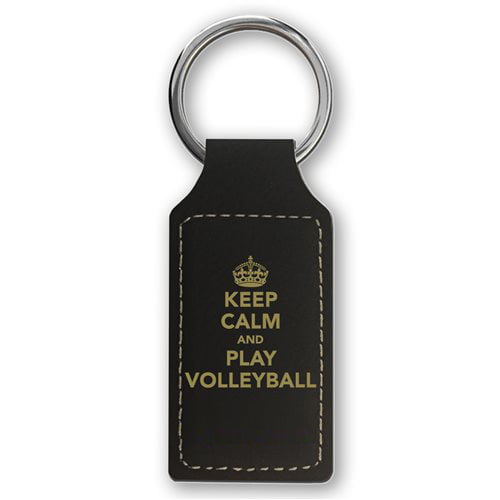 Volleyball Black Leather Keychain 