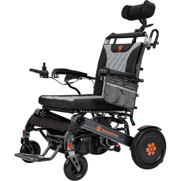 Fauteuil Roulant de Voyage à Mobilité Bariatrique Léger avec Dossier Inclinable Automatique, Supporte 230 kg, Entièrement Pliable Seulement 33 kg, Autorisé dans les Avions - Noir