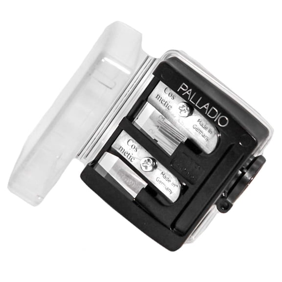 Palladio Double Barrel 3 in 1 Pencil Sharpener, Stainless Steel Blade, Size Adjuster, Essential for Lip Liner, Eyeliner, Brow Pencil