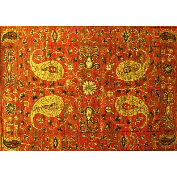 Ahgly Company Machine Washable Indoor Rectangle Persian Yellow Traditional Area Rugs, 2' x 3'