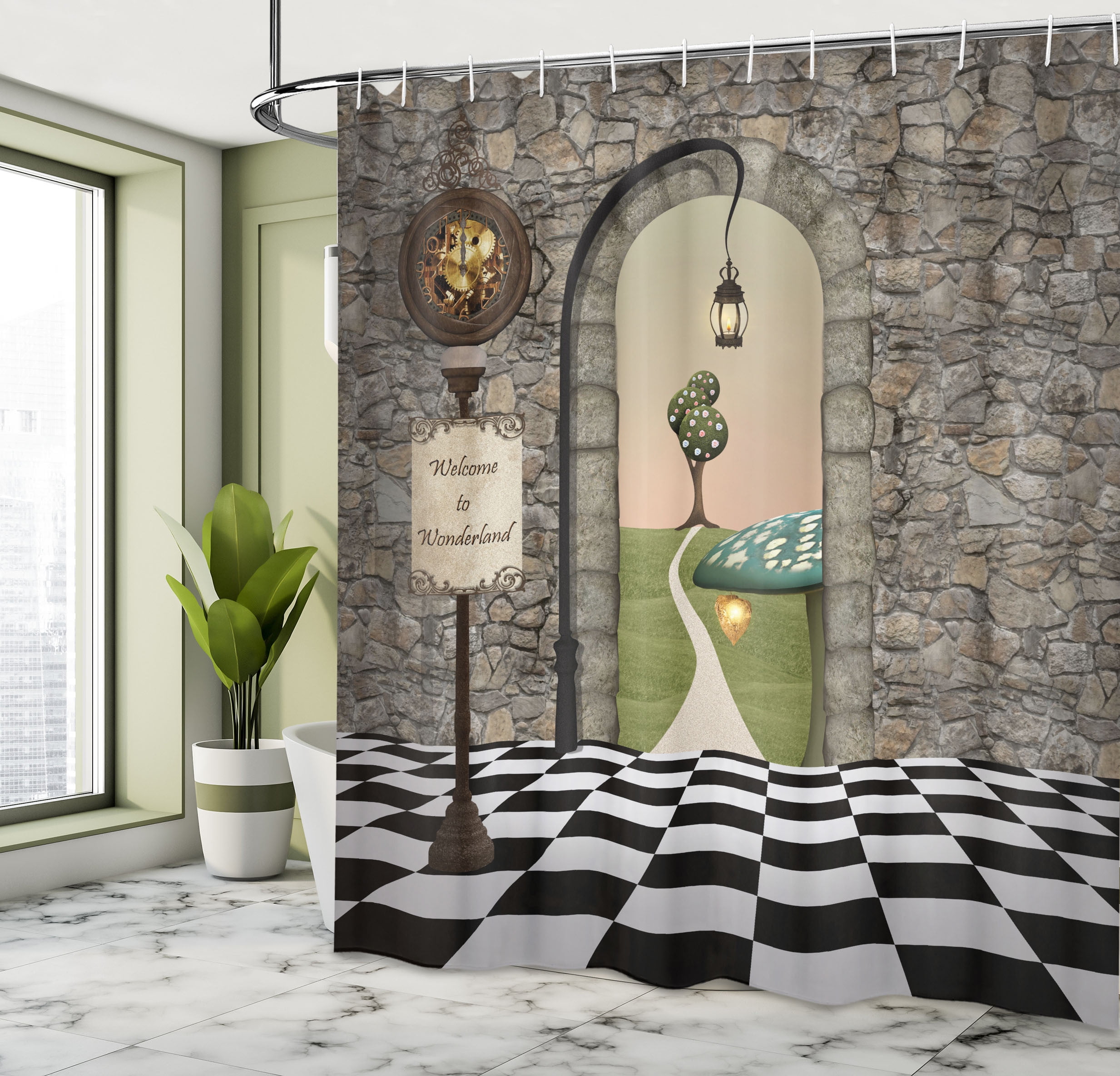 Ambesonne Fantasy Kitchen Curtains, Alice in Wonderland, 55 inchx39 inch, Multicolor, Size: 2 Pcs Set - 55 x 39