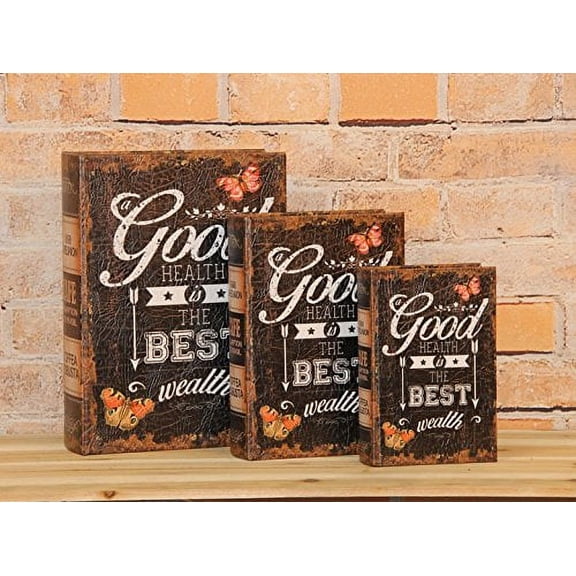 "Good Health is the Best Health" Decorative Book Boxes Diversion Safe Set of 3