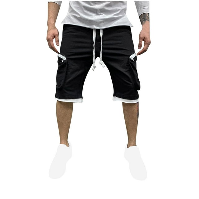 Hinvhai Short Cargo Décontracté en Sergé pour Homme Liquidation à Cordon Classique Cargo Extensible Noir G