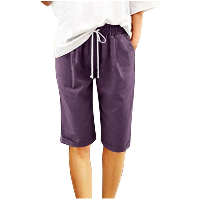 Yuyuzo Plus Size Shorts for Women Drawstring High Waisted Shorts Summer Knee Length Shorts with Pockets